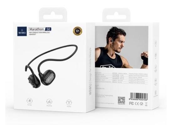 WiWU Marathon SE Air Conduction Sport Earphones Up To 6H hours HD Sound Quality Wireless Headset for Outdoor Running Cycling - Black